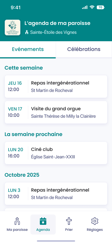 Agenda des événements