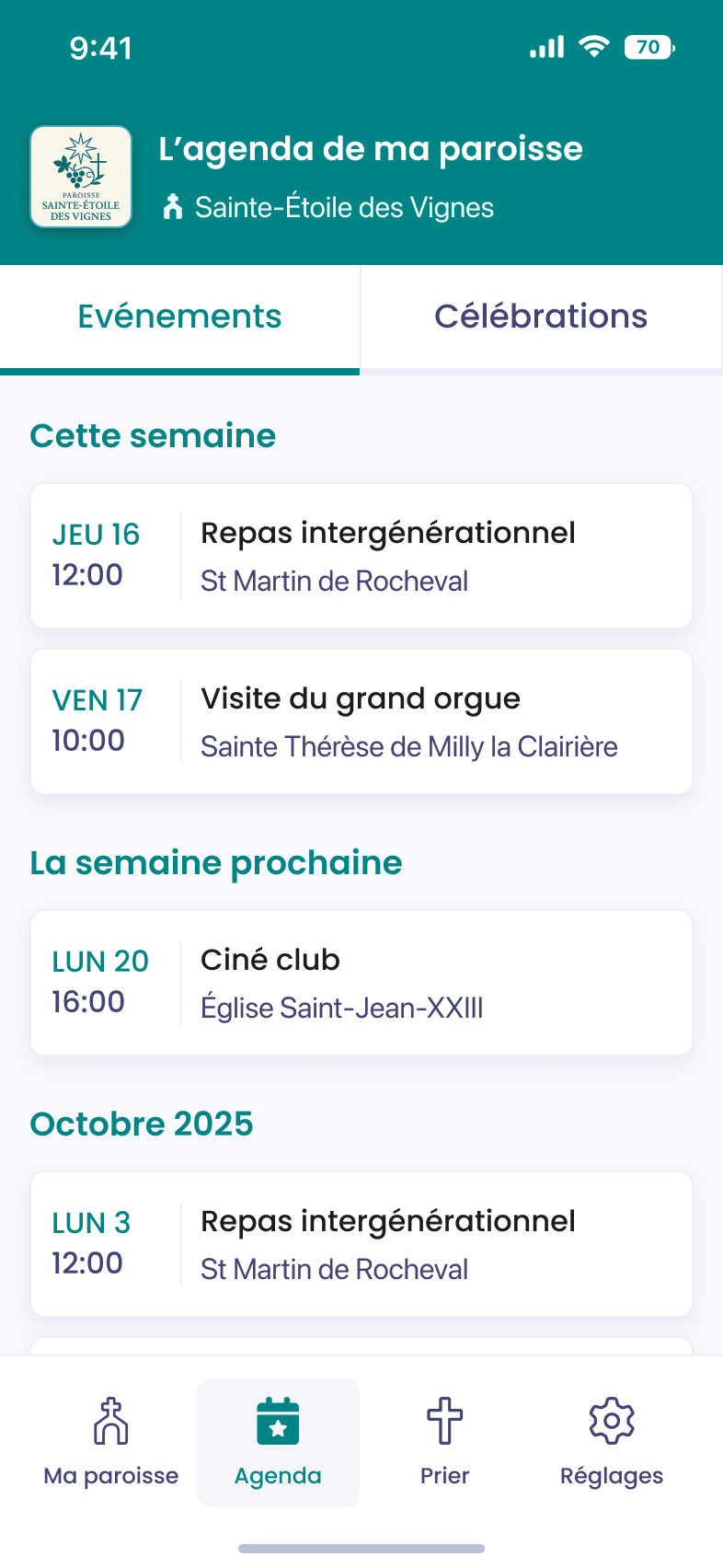 Agenda des événements